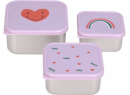 ECO RASCALS Lassig nerezová krabička na svačinu 3 ks Happy Rascals srdce levandulové