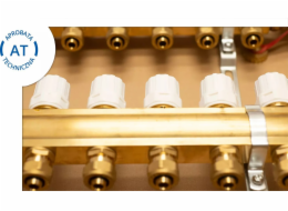 Perfexim Mosazný rozdělovač 5 okruhů PHA-107 5-okruhový PN6 s rotametry, regulačními ventily a niplemi, pro plošné vytápění [1/1]