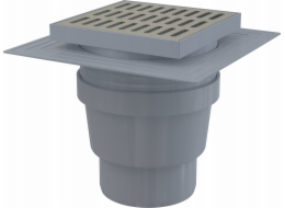 ALCADRAIN Odtokový rošt 150×150/110 mm vertikální, nerezový rošt, dvě úrovně izolace, mokrý sifon