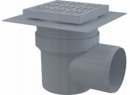 ALCADRAIN Odtokový rošt 150×150/110 mm, boční odtok, šedý rošt, dvě úrovně izolace, mokrý sifon