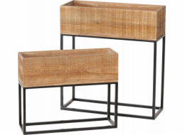 Boltze Sada kovových květináčů s dřevěnou krabicí ANETA, výška 40-59,5 cm