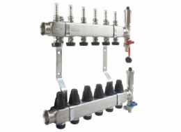 Ferro 13cestný nerezový rozdělovač INOX s průtokoměry, termostatickými ventily, vypouštěcími ventily a automatickými odvzdušňovacími ventily