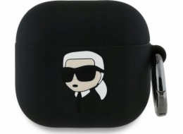 Karl Lagerfeld KLA4RUNIKK silikonový kryt na AirPods 4 černý/černý s 3D hlavou Karla