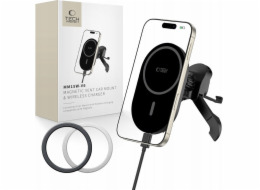 Tech-Protect Bezdrátová nabíječka MM15W-V6 s magnetickým magnetickým držákem do auta s magnetickým uchycením, 15W, černá/černá