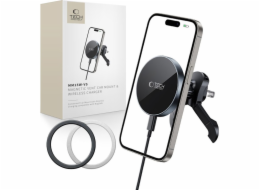 Tech-Protect Bezdrátová nabíječka MM15W-V5 s magnetickým magnetickým držákem do auta s magnetickým uchycením do větracího otvoru, 15W, černá/černá