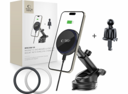 Tech-Protect Bezdrátová nabíječka MM15W-V4 s magnetickým magnetickým držákem MAGSAFE na palubní desku a větrací otvor do auta, 15W, černá