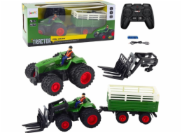 LeanToys RC LEAN Toys Dálkově ovládaný zemědělský traktor s přívěsem a vidlemi Dvojitá kola