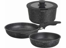 Sada hrnců s odnímatelnou rukojetí, sada 3 ks, černý mramor, Klausberg KB 7858