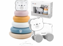 Viga Toys VIGA PolarB Sada ledního medvěda Dřevěná pyramida + tahací hračka ledního medvěda