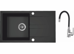 Laveo AQ.901-1019505 / AQUAFORM / MARANELLO ELASTICO / MONO Dřez z černé žuly 44X76CM, 1K+OC, flexibilní baterie, sifon /