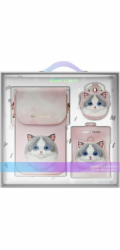 Sada Nimmy 3v1 brašna na telefon + peněženka + pouzdro na tracker Pink Big Eyed Pet 2.0 Cat
