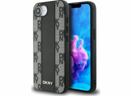 DKNY kožené kostkované pouzdro MagSafe s mono vzorem pro iPhone 16e černé