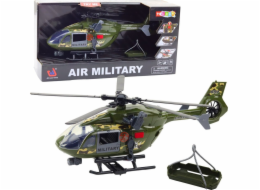 LeanToys Vojenský vrtulník, vojenský hák, nosítka, světla, zvuky 1:12 EDUKAMP