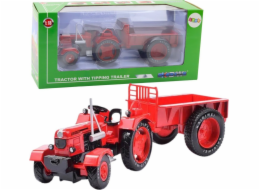 LeanToys Kovový zemědělský traktor s přívěsem červený 1:18
