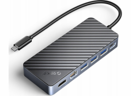 M.2 Disk Bay s HUB 8v1 vstup: USB-C / výstup: 1x USB-A 3.2 + 1x 1x USB-C 3.2 + 2x USB-A 2.0 + 1x HDMI + 1x Ethernet - černá