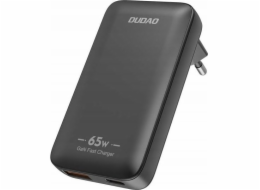 Dudao GaN A65Q 65W USB-A / USB-C PD ultratenká cestovní nabíječka do zásuvky EU / US - černá