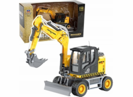 HUINA Kolový bagr s buldozerem, kovový, žlutý 1:50