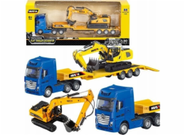 HUINA Nákladní vůz s přívěsem, odtahovka, kovový bagr, žlutý 1:50