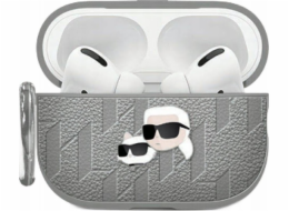 Karl Lagerfeld Pouzdro Monogram Karl & Choupette Head pro Apple AirPods 4 stříbrné