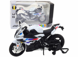 LeanToys Sportovní motocykl Kovová světla Zvuky Bílá S1000 1:12