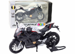 LeanToys Sportovní motocykl Kovová světla Zvuky Stříbrné prvky Černá V4 1:12