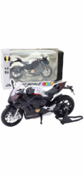 LeanToys Sportovní motocykl Kovová světla Zvuky Stříbrné prvky Černá V4 1:12