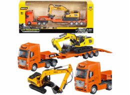 HUINA Nákladní vůz s přívěsem, odtahovka, kovový bagr, oranžová 1:50