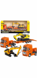 HUINA Nákladní vůz s přívěsem, odtahovka, kovový bagr, oranžová 1:50