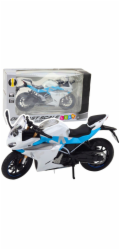 LeanToys Sportovní motocykl Kovová světla Zvuky Bílá Modrá 1:12