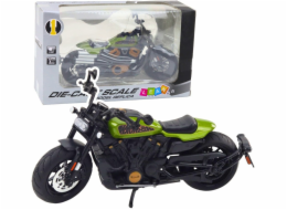 LeanToys Motocykl Chopper Kovová světla Zvuky Černé Zelené Prvky 1:12
