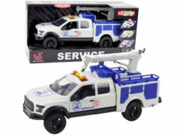 LeanToys Servisní vůz s jeřábem, světla, zvuky, bílá 1:12