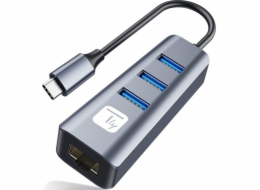 Techly Adaptér USB-C 3.1 na RJ45 gigabitová síťová karta s 3x USB 3.0 Hub