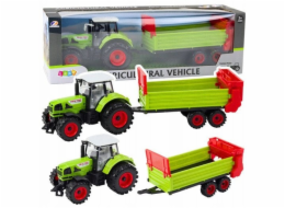 LeanToys Traktor s přívěsem, třecí pohon, otevírací kapota, dveře, zelený