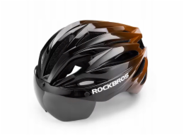 RockBros Cyklistická helma s kšiltem, odnímatelné ochranné brýle proti UV záření, unisex - černá/hnědá