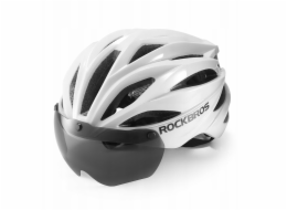 RockBros Cyklistická helma s kšiltem, odnímatelné UV brýle, unisex, lesklá - bílá