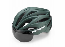 RockBros Cyklistická helma s kšiltem, odnímatelné ochranné brýle s UV zářením, unisex - zelená