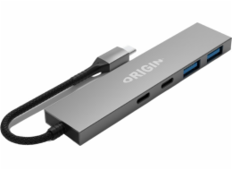 Delock Úložiště Origin, 4portový hub Origin – 2x USB 3.2 a 2x USB-C Gen1, drátový, USB 3.2 Gen 1 (3.1 Gen 1) typu A + typu C, šedý