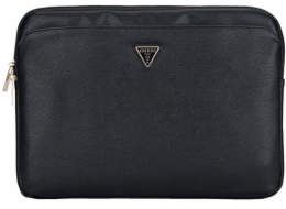 Guess Kabelka Sleeve 14 Grained Zip Pocket Triangle Logo černá