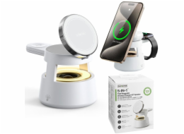 Duzzona W23 - indukční nabíječka 5v1 s Bluetooth reproduktorem a podsvícením, kompatibilní s MagSafe 15W černá