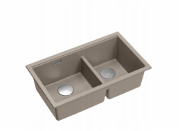 GraniteQ ČTVRÁK | LOGAN 120 | žulový kuchyňský dřez SOFT TAUPE + OCEL | rozměry: 76 x 45 x 23,5 cm | 2komorová vložka | výška dna skříňky od: 80 cm
