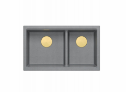 GraniteQ ČTVRÁK | LOGAN 120 | žulový kuchyňský dřez SILVER STONE + ZLATÉ PVD | rozměry: 76 x 45 x 23,5 cm | 2komorová vložka | výška dna skříňky od: 80 cm