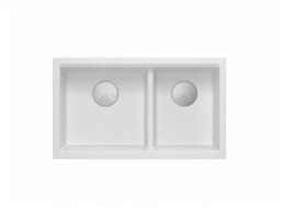GraniteQ ČTVRÁK | LOGAN 120 | žulový kuchyňský dřez BÍLÁ + OCEL | rozměry: 76 x 45 x 23,5 cm | 2komorová vložka | výška dna skříňky od: 80 cm