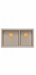 GraniteQ ČTVRÁK | LOGAN 120 | žulový kuchyňský dřez PEARL BEIGE + MĚDĚNÝ PVD | rozměry: 76 x 45 x 23,5 cm | 2komorová vložka | výška dna skříňky od: 80 cm