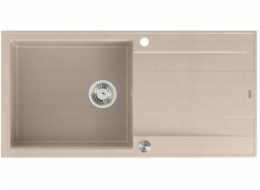 GraniteQ Dřez EVAN 146 XL se sifonem Push 2 Open, 1 umyvadlo, s/bez (1000x500x210; rozměr 420x480) perleťově béžové / ocelové prvky