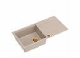 GraniteQ Dřez EVAN 146 XL se sifonem Push 2 Open, 1 umyvadlo, s/bez (1000x500x210; rozměr 420x480) perleťově béžových / měděných prvků