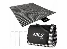 Nils NC2311 PIKNIKOVÁ DEKA BÍLO-ČERNÁ 200x200 CM PE + ALU CAMP