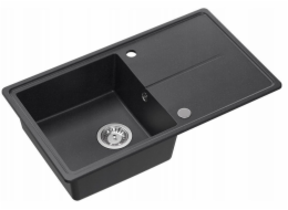 GraniteQ TONY 111 černý tečkovaný žulový dřez (černý) 1 dřez s/bez (78x45x18,5), se sifonem a nerezovým uzávěrem