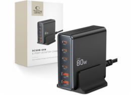 Tech-Protect STOLNÍ NABÍJEČKA DC80W-GAN S 6 PORTY PD80W/QC3.0, ČERNÁ
