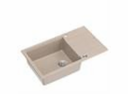 GraniteQ Dřez EVAN 136 XL se sifonem Push To Open, 1 dřez, s/bez (860x500x210; com. 420x490) perleťově béžových / ocelových prvků