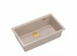 GraniteQ LOGAN 110 dřez perleťově béžový 76x45x23,5 cm 1-dřezová zapuštěná mísa s manuálním sifonem měděná